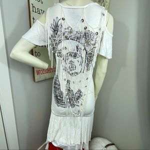 Religion clothing UK ivory “Web Dress” cold shoulder cap sleeve
